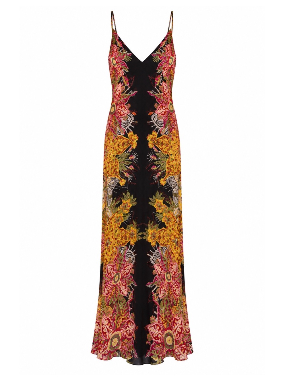 Free People Black Floral Maxi Slip Dress with Yellow & Pink Print